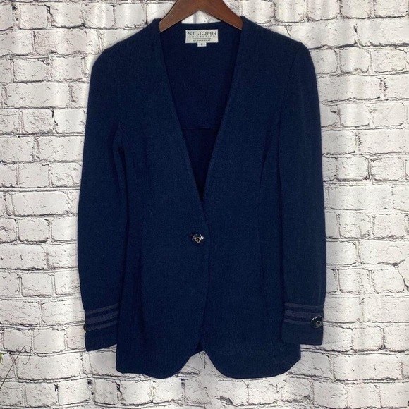 St. John Jackets & Blazers - St. John Collection by Marie Gray Santana Knit Blazer Detachable Collar 2 Navy